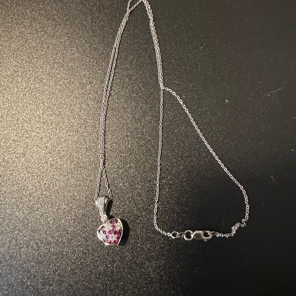 Levian Silver Heart Necklace with Pink Accents